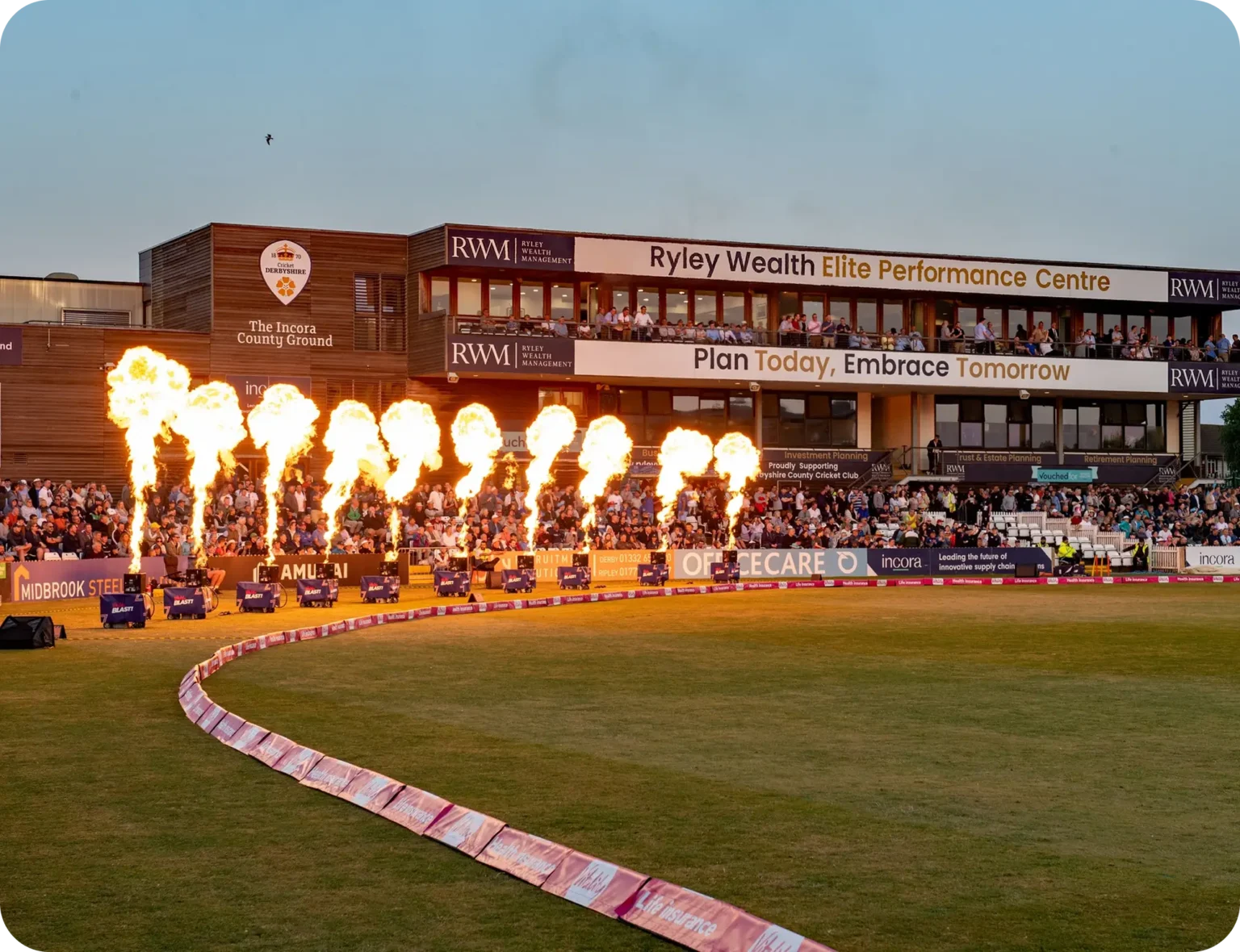 Derbyshire County Cricket Club — evening event with pyrotechnics